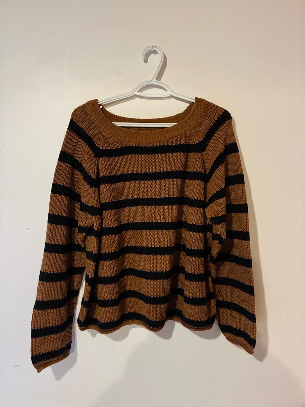 Brown and Black Striped Crewneck Sweater